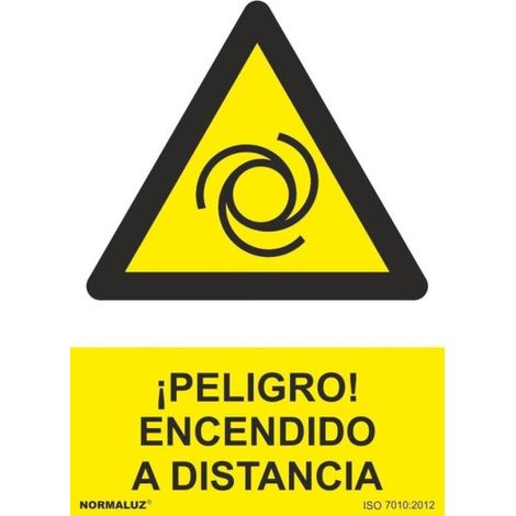 Señal ¡Peligro! Encendido A Distancia Con Tintas UV | ADHESIVOS DE VINILO - 100 x 150 mm (1/2)
