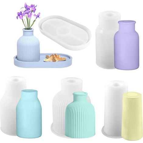 5pcs Moules en silicone pour vases,4 vases + 1 palette,moules en résine pour vases à faire soi-même, moules de moulage pour vases (1/5)