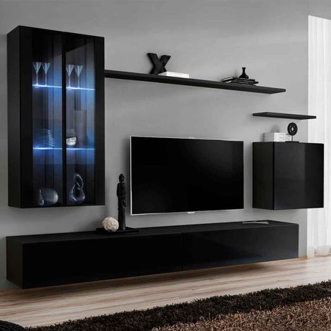 Meuble TV Mural Design "Switch XII" 270cm Noir (1/4)