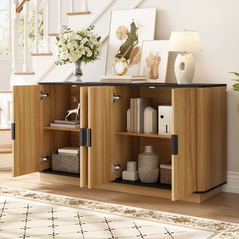 CHICFURN Aparador 139 x 40 x 75 cm de aglomerado natural, 4 puertas, almacenaje (1/5)