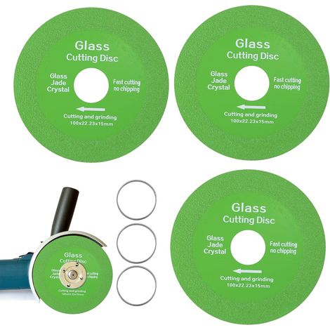 Set mit 3 Glastrennscheiben, 10 x 10 cm, geeignet zum Schneiden von Fliesen und Flaschen, Diamanttrennscheiben, Durchmesser 22–23 mm, für Flaschen, Porzellan oder Jade. (1/5)