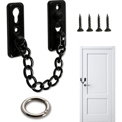 Chaîne de Sécurité pour Porte avec Vvis, Chaîne Antivol en Acier Inoxydable pour Porte avec Anneau de Retenue et Boucle à Ressort, Serrure Porte Interieure pour Hôtel, Appartement, Chambre à Coucher (1/5)