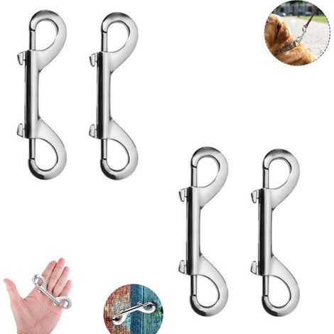 Lot de 4 mousquetons doubles de 80 mm. Mousquetons, crochets de sécurité, porte-clés, clip en alliage de zinc argenté, pour laisses de chien, porte-clés et sacs à dos. (1/5)