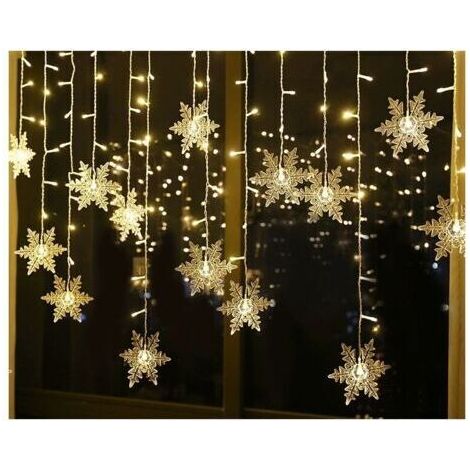 Guirlande Lumineuse, Rideau Lumineux, 4m 96 LEDs Lumières de Noël Flocon de Neige 8 Modes d'Eclairage, Decoration de Fenêtre, Noël, Mariage, Anniversaire, Maison, Pati, Blanc Chaud [Classe énergétique (1/4)