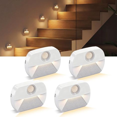 lot de 4 Veilleuse LED avec détecteur de mouvement, éclairage d'escalier intérieur pour enfants, lampe à détecteur de mouvement, allumage/extinction automatique pour couloir, salle de bain (1/5)