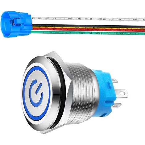 22mm Interrupteur à Bouton Poussoir à Verrouillage en Acier Inoxydable 230VAC 3A LED 1NO1NC SPDT Allumé/éteint Interrupteur à Bascule étanche avec Prise de Courant (LED Bleu) (1/5)