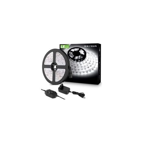 10M Ruban LED Dimmable, Bande LED Blanc Froid 6000K 600 LEDs SMD 2835, 12V Bandeau LED Autocollant avec Variateur, Connecteurs+Transformateur, Éclairage Intérieur pour Meuble, Escalier, Cuisine [Class (1/5)