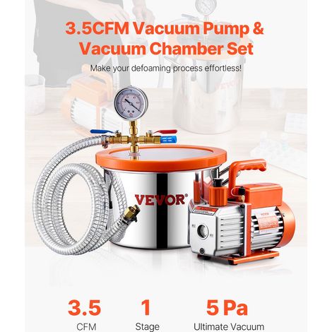 Pompe à Vide 99 L/min Chambre à Vide Inox 5,7 L 1,5 gal, Kit Chambre Dégazage Pompe à Vide Un Étage, Couvercle Acrylique, Bouteille… (1/5)
