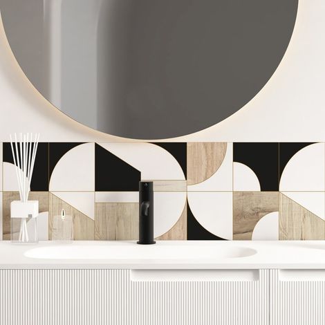 Crédence de salle de bain en Aluminium géométrique beige 140x30 cm (en 2 bandeaux) - Mix Géo