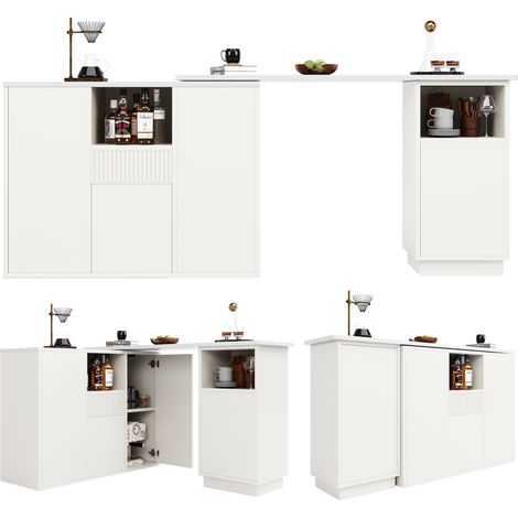 Îlot de cuisine et bar rotatif à 360° en MDF blanc avec plan de travail effet marbre, rangement ouvert, 210 x 30 x 100,9 cm (1/5)