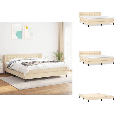 Boxspringbett mit Matratze Creme 180x200 cm Stoff - Boxspringbett - Doppelbett - Cremefarbenes Bett - Lattenrost - Bettrahmen (1/5)