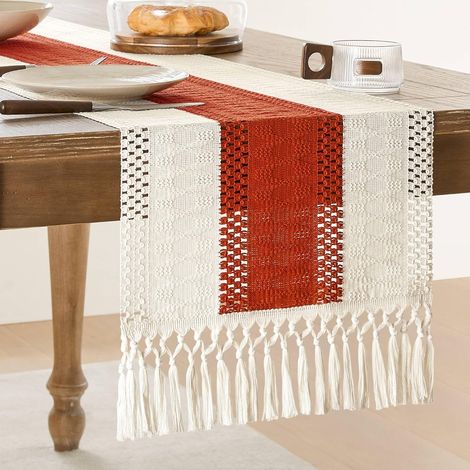 Brauner, handgewebter Boho-Tischläufer (30 x 120 cm), rustikale Vintage-Tischdecke und Schrankabdeckung (1/5)