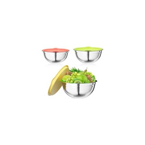 3 pièces bols à mélanger, saladier bol à en acier inoxydable avec Coloré couvercle hermétique, 2.5L / 2L / 1.4L empilables et lave-vaisselle, ustensiles de cuisine pour stockage et mélange (1/5)