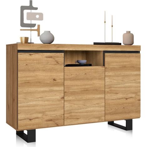 Aparador de 3 puertas y 1 estante abierto 140 cm Ebos UP Roble Nude - Ceniza (ancho) x 92cm (alto) (1/5)