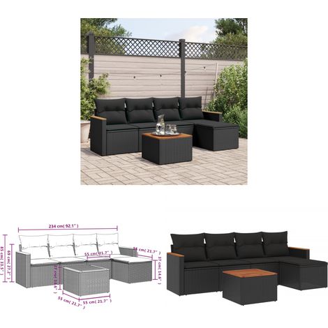 6-tlg. Garten-Sofagarnitur mit Kissen Schwarz Poly Rattan - Gartenmöbel Set - Esstisch - Lounge Möbel - Outdoor Sofa - Rattan Gartenmöbel - Home & Living (1/3)