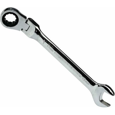 Clé Plate Mixte à Fourche/Classique 13mm - vers Clé à Cliquet à Tête Articulée/Flexible 13mm Anneau/Oeil 12 Pans - Non Réversible/Métrique - en Acier CR-V - Manche Droite Polie (1/3)