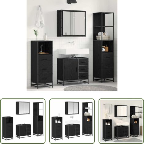 vidaXL Meuble miroir -  Ensemble de mobilier de salle de bain 4 pcs Chêne noir (1/5)