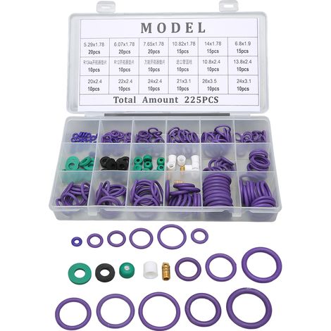 Kit de 225 juntas tóricas para aires acondicionados de automóviles, surtido de 14 tamaños con arandelas y espaciadores, para las industrias mecánica y doméstica. (1/5)