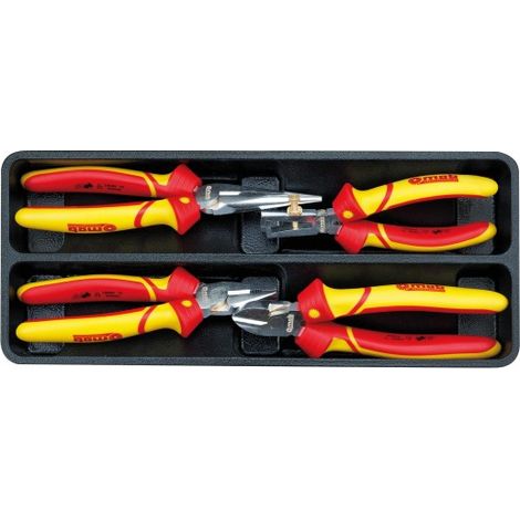 Mob Outillage – Jeu de 4 pinces isolées 1000V – Pince universelle, coupante, à becs demi-ronds et plats – Module thermoformé 385 x 165 mm