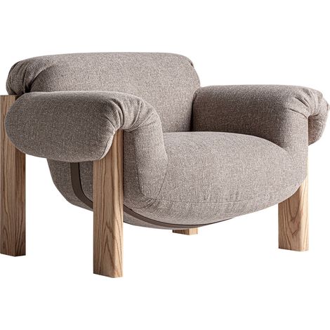 Fauteuil contemporain marron assise confortable bois et polyester - Marron effet marbré gris jaspeado (1/5)