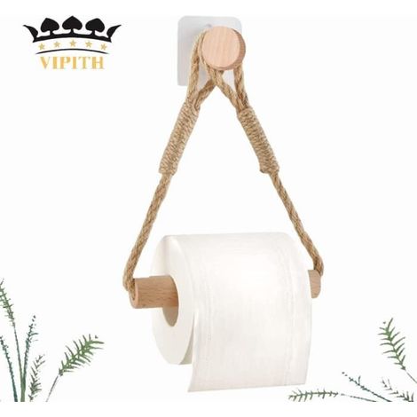 Porta rotolo di carta igienica autoadesivo VIPITH, porta carta da bagno, porta rotolo di carta igienica retrò con corda (1/4)