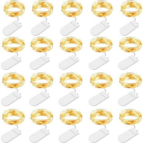 Guirlande Lumineuse à Piles, Lot de 20 LED Fée Chaîne Lumières 1m 10 LEDs Guirlande en Cuivre Étanche pour Décoration Anniversaire, Fête, Mariage, Noël, Pelouse, Blanc Chaud (1/5)