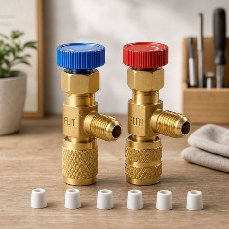 R410A/R22 Refrigerant Safety Valve 1/4" Heavy Duty Brass 2-Pack Anti-Leak Valve Kit for Air Conditioner (1/5)