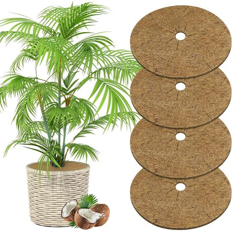 Tapis de Coco Plantes, 4pcs Disque de Protection Plante 40cm Disque de Paillage Tapis de Paillage en Fibre de Coco Disques Paillage de Désherbage des Plantes pour Plantes de Jardin Protection (1/5)