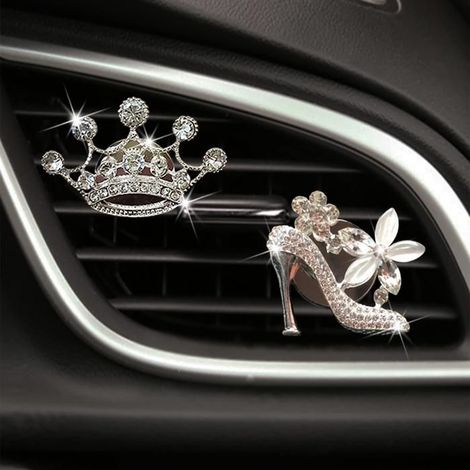 Lot de 2 désodorisants pour grille d'aération de voiture, couronne et sac en cristal, strass, accessoires décoratifs pour filles e,s