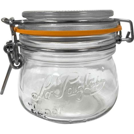 Lot de 6 bocaux de conservation 250 ml – Monture métallique – Rondelle orange à usage unique – Pour fruits et légumes frais – Le Parfait