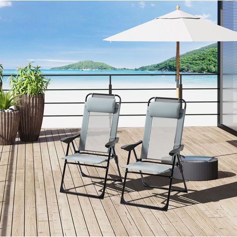 2 chaises de jardin pliantes 62x70x109 cm en métal gris, dossier réglable pour balcon FloraGrace (1/5)