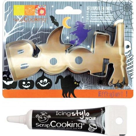 Découpoir à biscuits en inox Booh Halloween + stylo alimentaire noir (1/3)