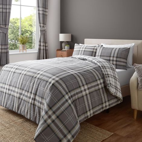 Parure de lit réversible à Carreaux avec Housse de Couette et taies d'oreiller Gris Anthracite (1/5)