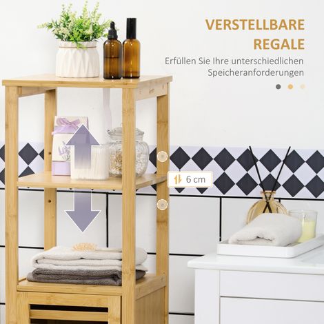 Badregal, meuble de rangement à porte lamellée, étagères réglables, bambou, env. 33 x 30 x 120 cm (1/4)