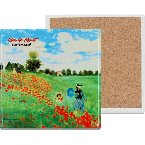 Carmani, posavasos cuadrado de cerámica para taza - Claude Monet/Campo de amapolas (1/4)