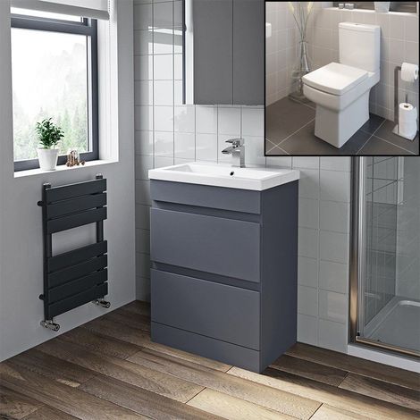 600mm Modern Bathroom Vanity Basin Soft Close Drawer Unit Toilet Gloss Grey (1/5)