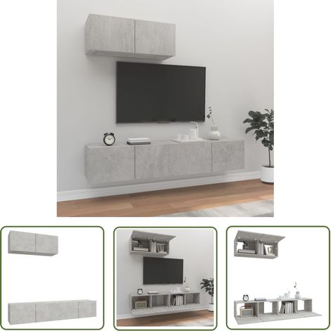 The Living Store Ensemble de meubles TV 3 pcs Gris béton Bois d'ingénierie - Meuble Tv Gris - Meuble Tv Mural - Ensemble Meuble Tv - Rangement Tv - Meuble Media (1/5)