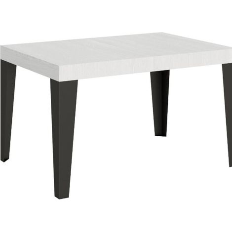 Table rectangulaire extensible 6 à 10 places L 130 à 234cm blanc et pieds métal anthracite Flavio (1/5)