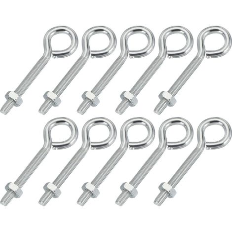 M4x30mm Boulons À Œil, 10 Pcs Boulons À Œil En Acier Carbone Avec Écrou Pour suspendu Ou Fixation De Câbles Argent (1/5)