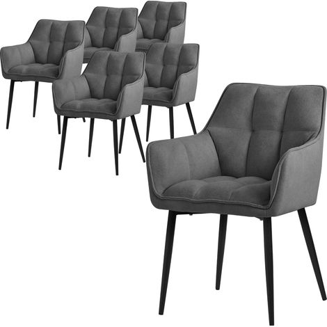 ML-Design Set 6 Sedie per Sala da Pranzo 63x57x90 cm Imbottitura in Spugna Grigio Scuro con Schienale e Braccioli Telaio in Metallo Poltroncina Confortevole Ergonomica per Cucina Salotto o Soggiorno