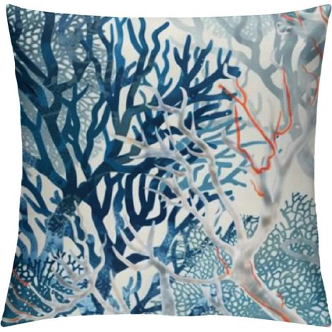 Juego de fundas de almohada náuticas color coral – Tema de playa oceánica en azul y blanco, fundas suaves para cojines de sofá, aptas para dormitorio/sala de estar, compatibles con tamaños estándar.