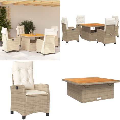 5-tlg. Garten-Essgruppe mit Kissen Beige Poly Rattan - Gartentisch - Relaxsessel (1/5)