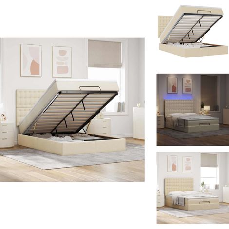 Ottoman-Bett mit Matratze & LEDs Creme 140x200 cm Stoff - Ottoman-Bett - Ottoman-Betten - Bettrahmen - Bettgestell (1/5)