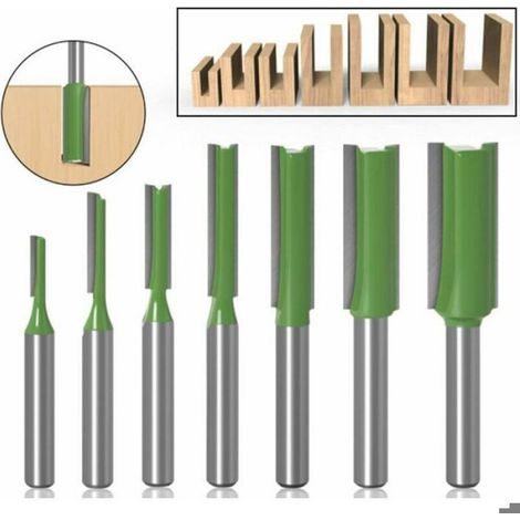 Fraises droites à queue de 6 mm pour défonceuse, lot de 7 (3-12 mm), carbure de tungstène pour travail du bois (1/5)