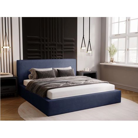 Lit rembourré avec rangement 120x200 velours bleu Monaco (1/5)
