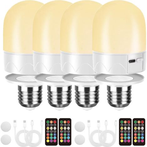 4 lampadine ricaricabili tramite USB con telecomando, lampadine a batteria E27 per lampade, lampade RGB ricaricabili a cambio colore, 12 temperature di colore, dimmerabili, 3 timer, luce notturna wire (1/5)