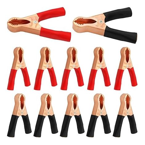 Pinces Crocodiles De Batterie De Voiture 50A, 12 Pièces Pinces Électriques Isolées En Cuivre (Rouge Et Noir), Idéales Pour Câbles De Démarrage, Tests De Tension Et Projets Électriques DIY (1/5)