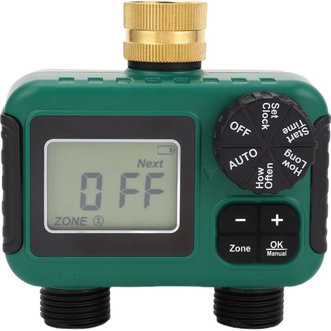 Minuteur d'arrosage 2 voies entrée laiton filetage NH3/4 étanche IPX5 écran LCD programmateur robinet (1/5)