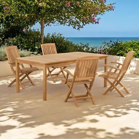 Conjunto de mesa de jardín y 4 sillas plegables en teca maciza