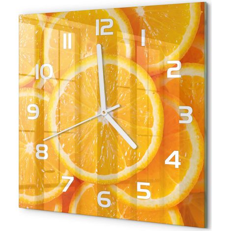 Horloge Murale Carrée Originale en Verre Silencieuse Design Moderne Salon Tranches d'orange 30x30 cm (1/5)